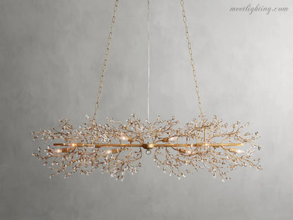 Crystal Branch Chandelier 8-10 Light Linear Fixture for Dining Room Gold Silver Bronze Finish