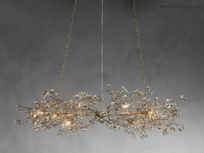 Crystal Branch Chandelier 8-10 Light Linear Fixture for Dining Room Gold Silver Bronze Finish