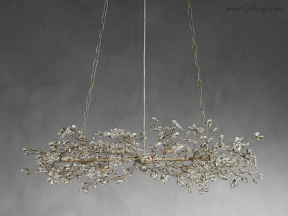 Crystal Branch Chandelier 8-10 Light Linear Fixture for Dining Room Gold Silver Bronze Finish