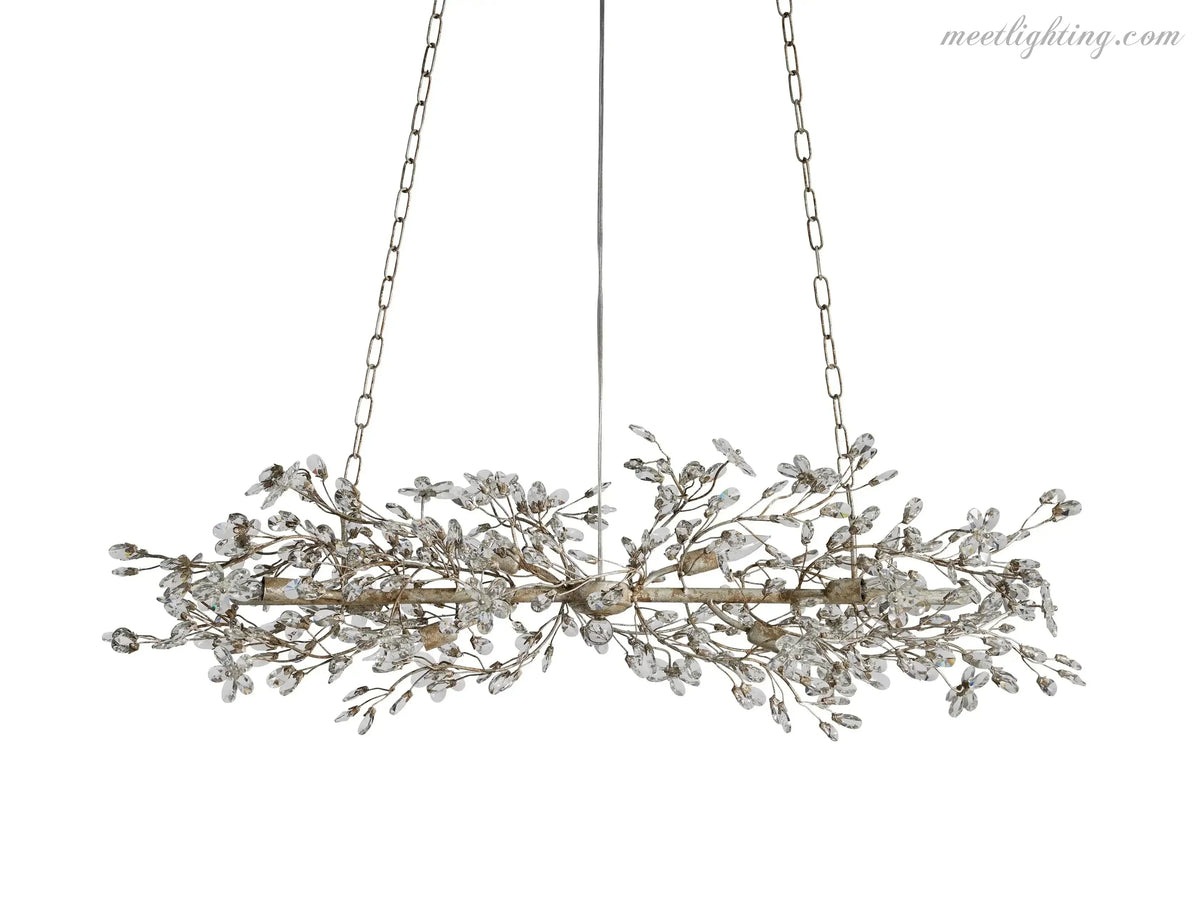 Crystal Branch Chandelier 8-10 Light Linear Fixture for Dining Room Gold Silver Bronze Finish