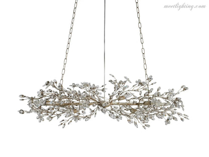 Crystal Branch Chandelier 8-10 Light Linear Fixture for Dining Room Gold Silver Bronze Finish