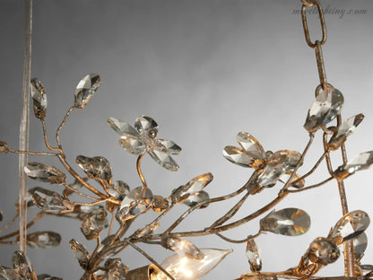 Crystal Branch Chandelier 8-10 Light Linear Fixture for Dining Room Gold Silver Bronze Finish
