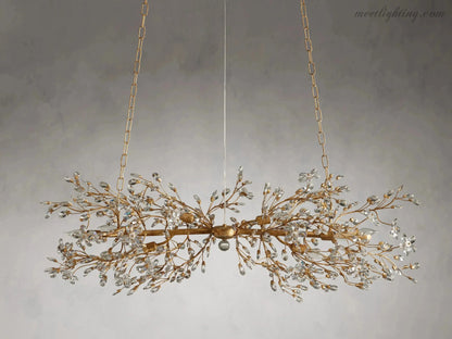 Crystal Branch Chandelier 8-10 Light Linear Fixture for Dining Room Gold Silver Bronze Finish