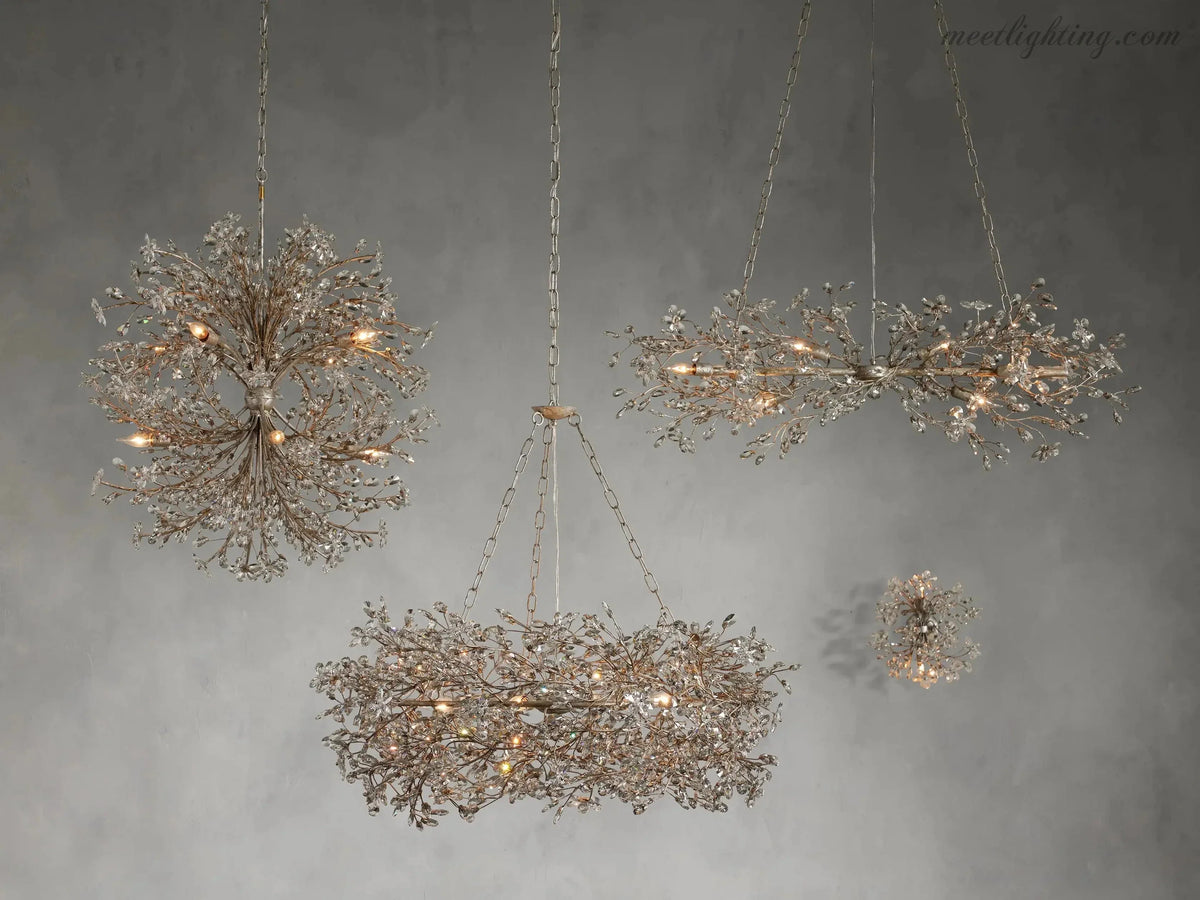 Crystal Branch Chandelier 8-10 Light Linear Fixture for Dining Room Gold Silver Bronze Finish
