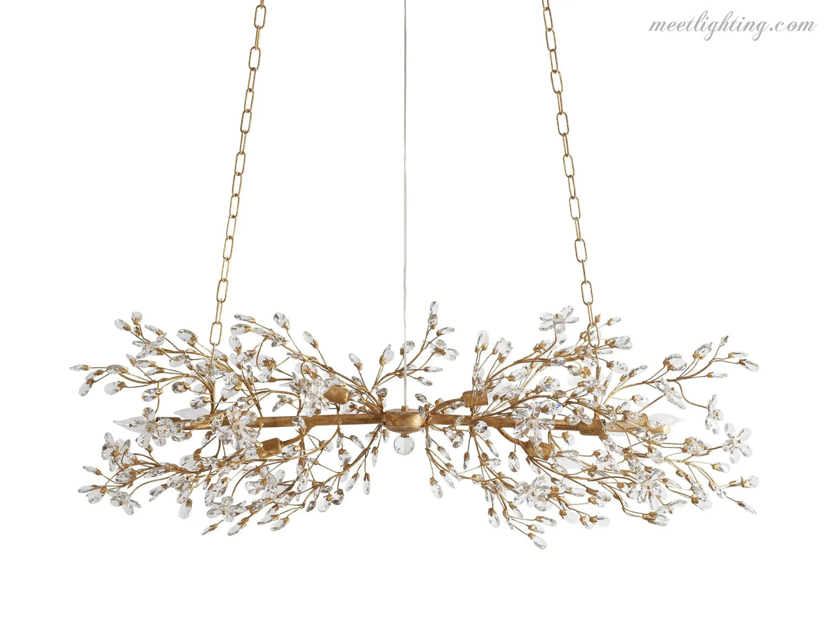 Crystal Branch Chandelier 8-10 Light Linear Fixture for Dining Room Gold Silver Bronze Finish