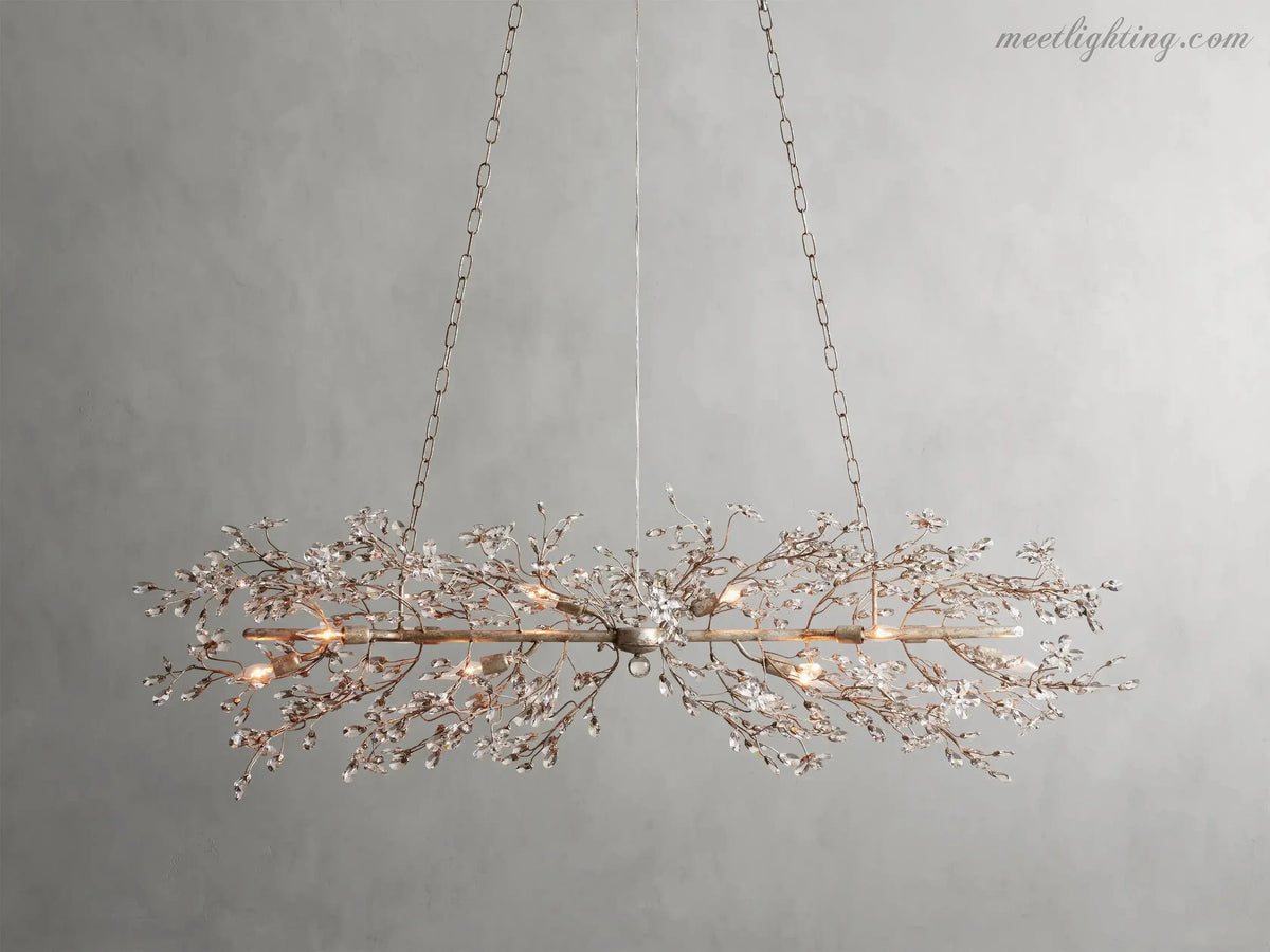 Crystal Branch Chandelier 8-10 Light Linear Fixture for Dining Room Gold Silver Bronze Finish