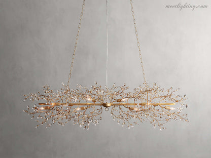 Crystal Branch Chandelier 8-10 Light Linear Fixture for Dining Room Gold Silver Bronze Finish