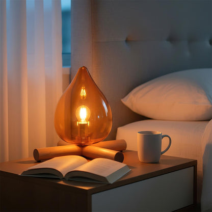 Handcrafted Orb Desk Lamp with Adjustable Color Settings – Wood & Glass Bedside Light for Cozy Home Office Reading Nook Nightstand – 12 Inch