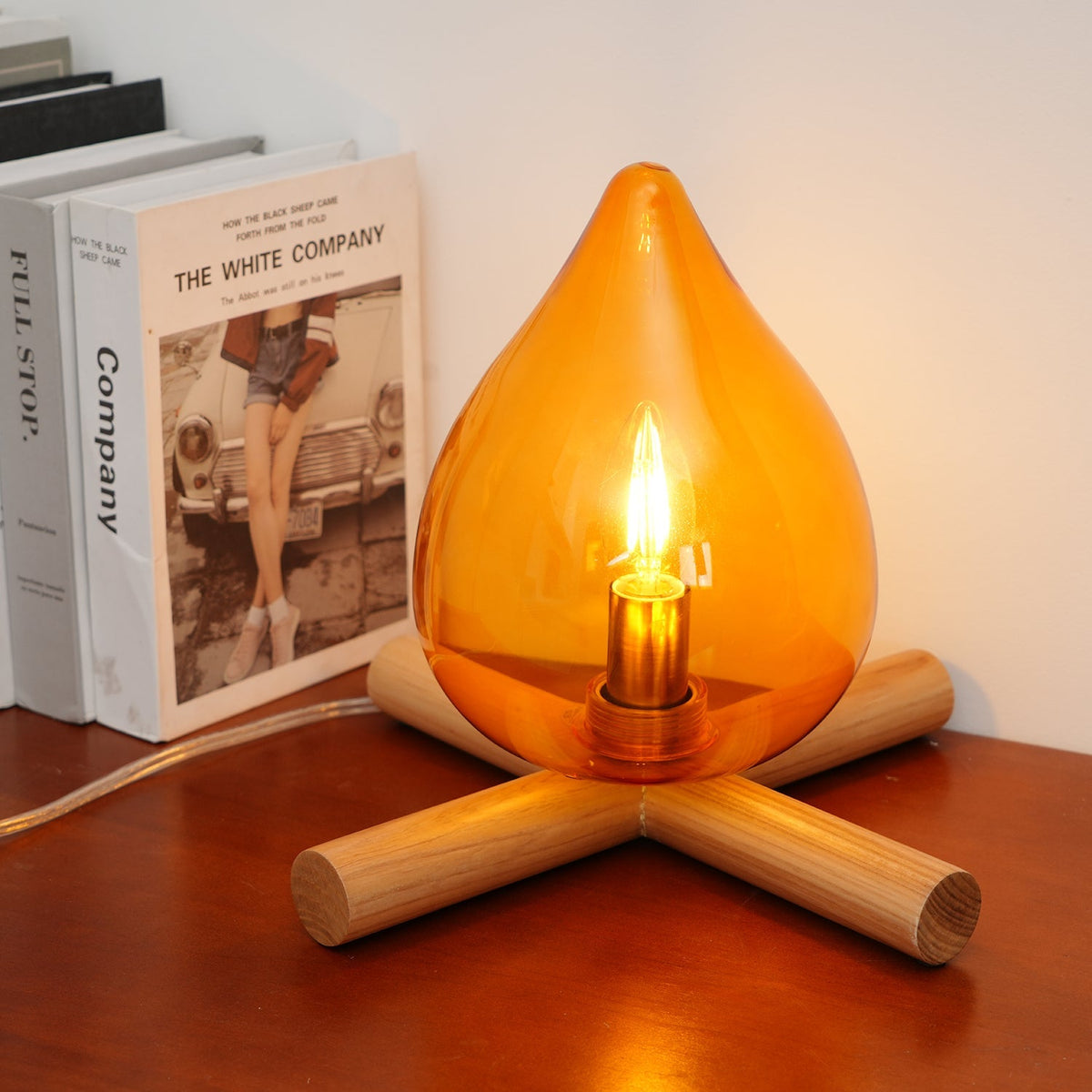 Handcrafted Orb Desk Lamp with Adjustable Color Settings – Wood & Glass Bedside Light for Cozy Home Office Reading Nook Nightstand – 12 Inch