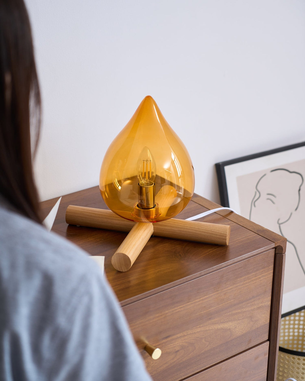 Handcrafted Orb Desk Lamp with Adjustable Color Settings – Wood & Glass Bedside Light for Cozy Home Office Reading Nook Nightstand – 12 Inch