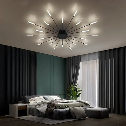 Multi-Arm Starburst Ceiling Fixture Metal LED Dimmable Gold Black 20-42 Bulb Open-Plan Dining Room Contemporary Statement Light Large Space