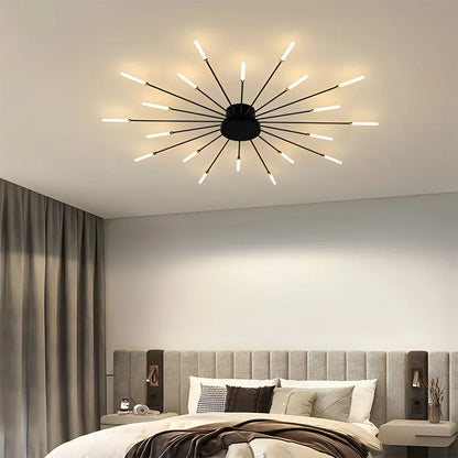Multi-Arm Starburst Ceiling Fixture Metal LED Dimmable Gold Black 20-42 Bulb Open-Plan Dining Room Contemporary Statement Light Large Space