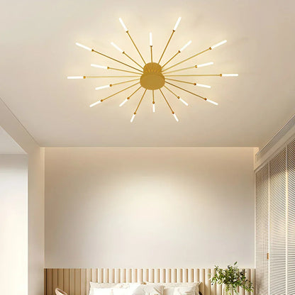 Multi-Arm Starburst Ceiling Fixture Metal LED Dimmable Gold Black 20-42 Bulb Open-Plan Dining Room Contemporary Statement Light Large Space