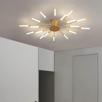Multi-Arm Starburst Ceiling Fixture Metal LED Dimmable Gold Black 20-42 Bulb Open-Plan Dining Room Contemporary Statement Light Large Space