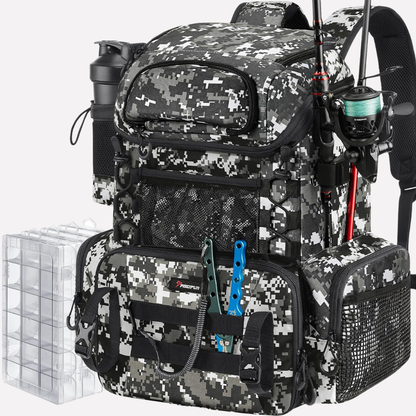 Fishing Tackle Backpack with Adjustable Harness & Rod Holder | Organized Gear for Comfortable Journeys