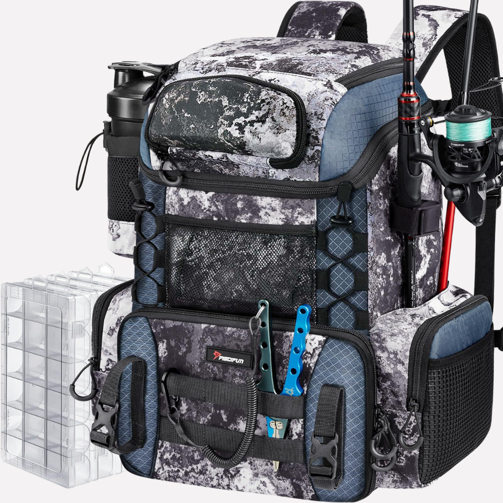 Fishing Tackle Backpack with Adjustable Harness & Rod Holder | Organized Gear for Comfortable Journeys