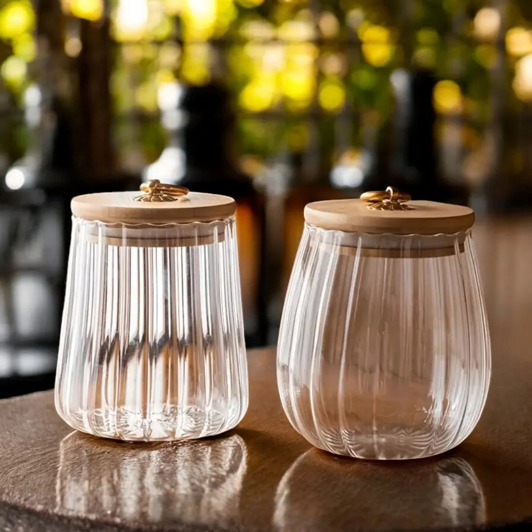 Glass Canister with Wooden Lid for Pantry Organization Kitchen Counter Storage Jar for Coffee Beans Loose Leaf Tea Dried Herbs Snacks Clear