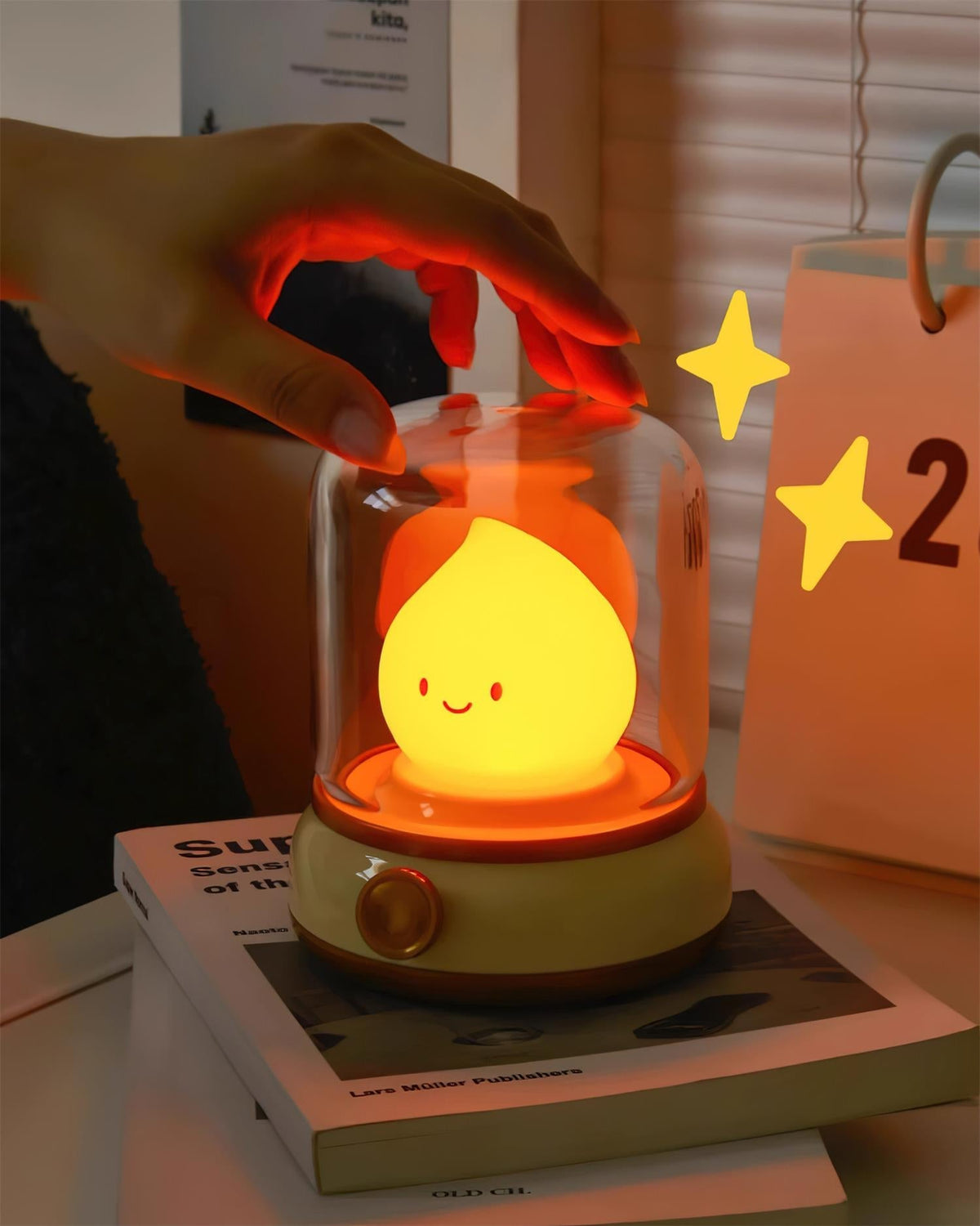 Vintage-Style Flame LED Accent Lamp 4 in Adjustable Brightness USB Rechargeable Bedroom Nightstand Reading Desk Decor