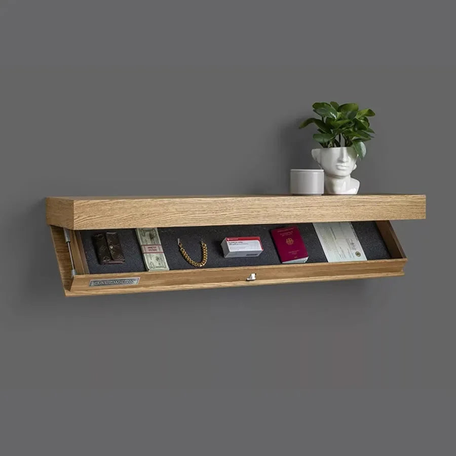 Stylish Floating Wall Shelf with Hidden Compartment | Wood Finish for Organized Living