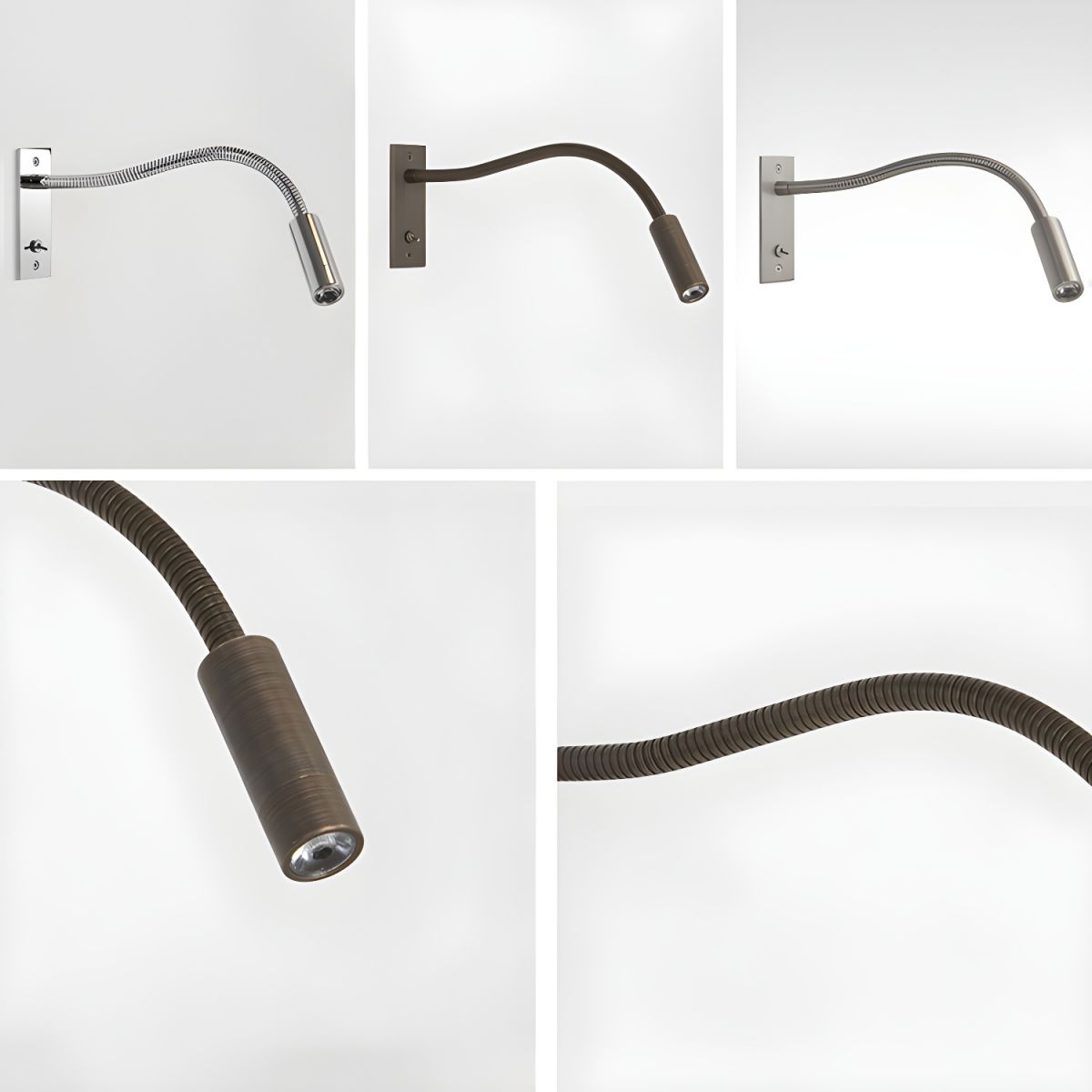 Adjustable LED Reading Light Wall Mount Black Metal Gooseneck Arm Sconce for Bedroom Nightstand Study Desk Task Lighting Modern Minimalist S