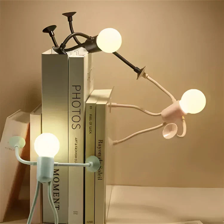 Posable LED Nightstand Light with Bendable Limbs – USB Rechargeable Warm Glow Accent Lamp for Bedroom, Kids Room & Living Room Shelf Decor
