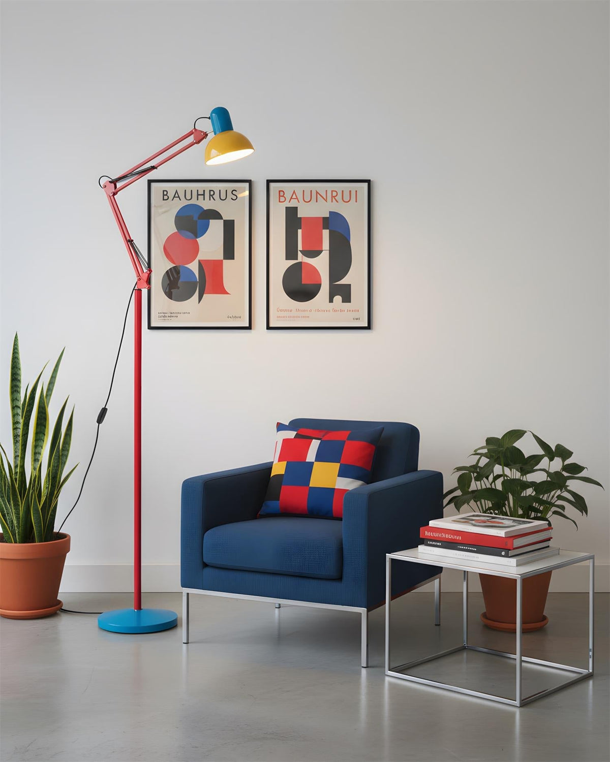 Articulated Task Lamp Standing Light 74 Inches Tall Posable Metal Reading Lamp Blue Red Yellow Colorful Modern Accent for Living Room Office