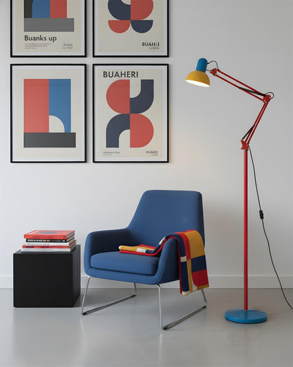 Articulated Task Lamp Standing Light 74 Inches Tall Posable Metal Reading Lamp Blue Red Yellow Colorful Modern Accent for Living Room Office
