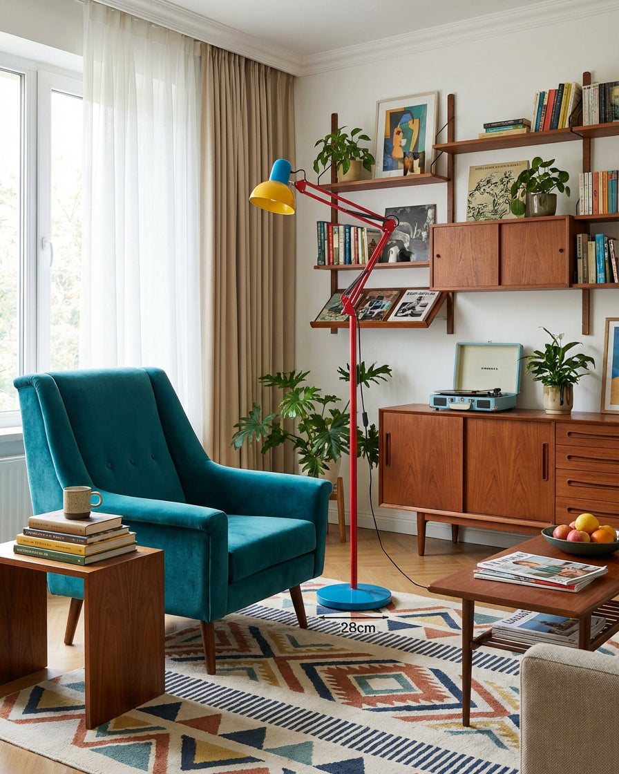 Articulated Task Lamp Standing Light 74 Inches Tall Posable Metal Reading Lamp Blue Red Yellow Colorful Modern Accent for Living Room Office