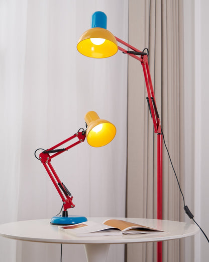 Articulated Task Lamp Standing Light 74 Inches Tall Posable Metal Reading Lamp Blue Red Yellow Colorful Modern Accent for Living Room Office