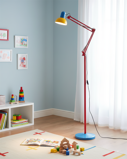 Articulated Task Lamp Standing Light 74 Inches Tall Posable Metal Reading Lamp Blue Red Yellow Colorful Modern Accent for Living Room Office