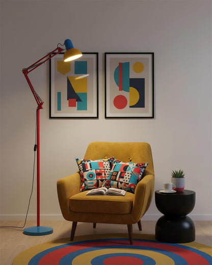 Articulated Task Lamp Standing Light 74 Inches Tall Posable Metal Reading Lamp Blue Red Yellow Colorful Modern Accent for Living Room Office