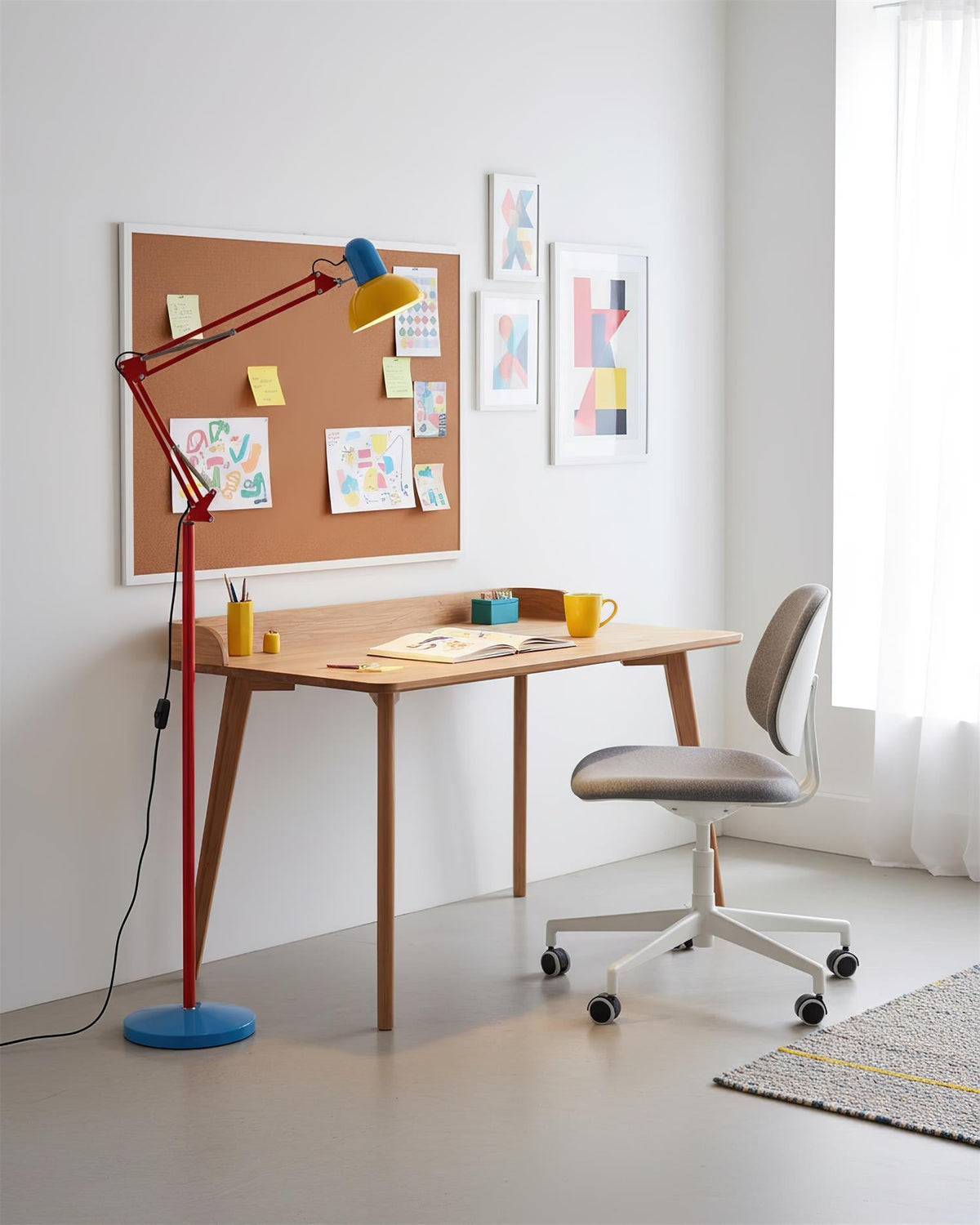 Articulated Task Lamp Standing Light 74 Inches Tall Posable Metal Reading Lamp Blue Red Yellow Colorful Modern Accent for Living Room Office