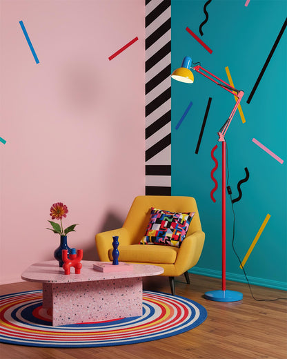 Articulated Task Lamp Standing Light 74 Inches Tall Posable Metal Reading Lamp Blue Red Yellow Colorful Modern Accent for Living Room Office