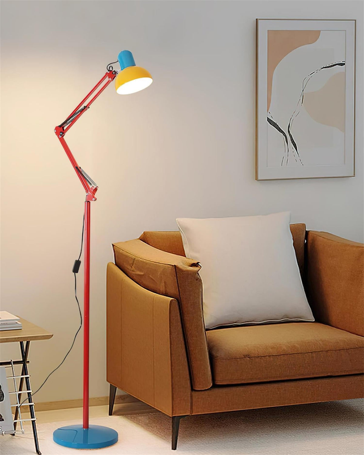 Articulated Task Lamp Standing Light 74 Inches Tall Posable Metal Reading Lamp Blue Red Yellow Colorful Modern Accent for Living Room Office