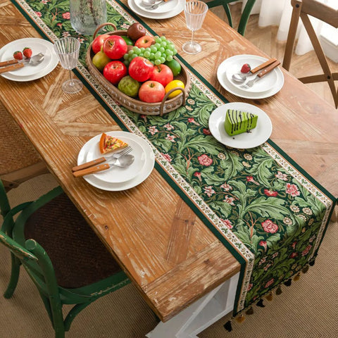 Fiora Table Runner - Embroidered Microfiber Botanical Design