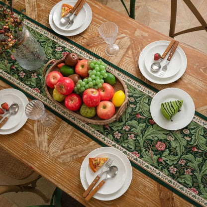 Fiora Table Runner - Embroidered Microfiber Botanical Design