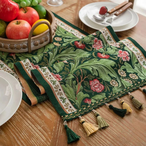 Fiora Table Runner - Embroidered Microfiber Botanical Design