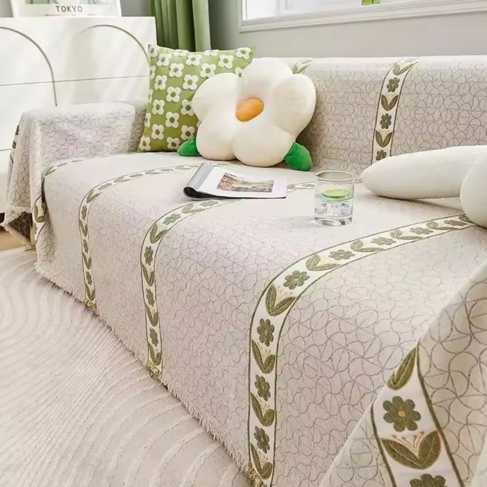 Flora Couch Cover - Premium Chenille, Leaf Pattern
