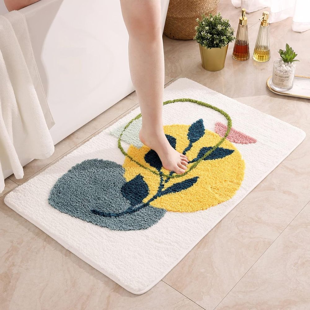Fiora Bath Mat - Non-Slip Microfiber, Floral Design