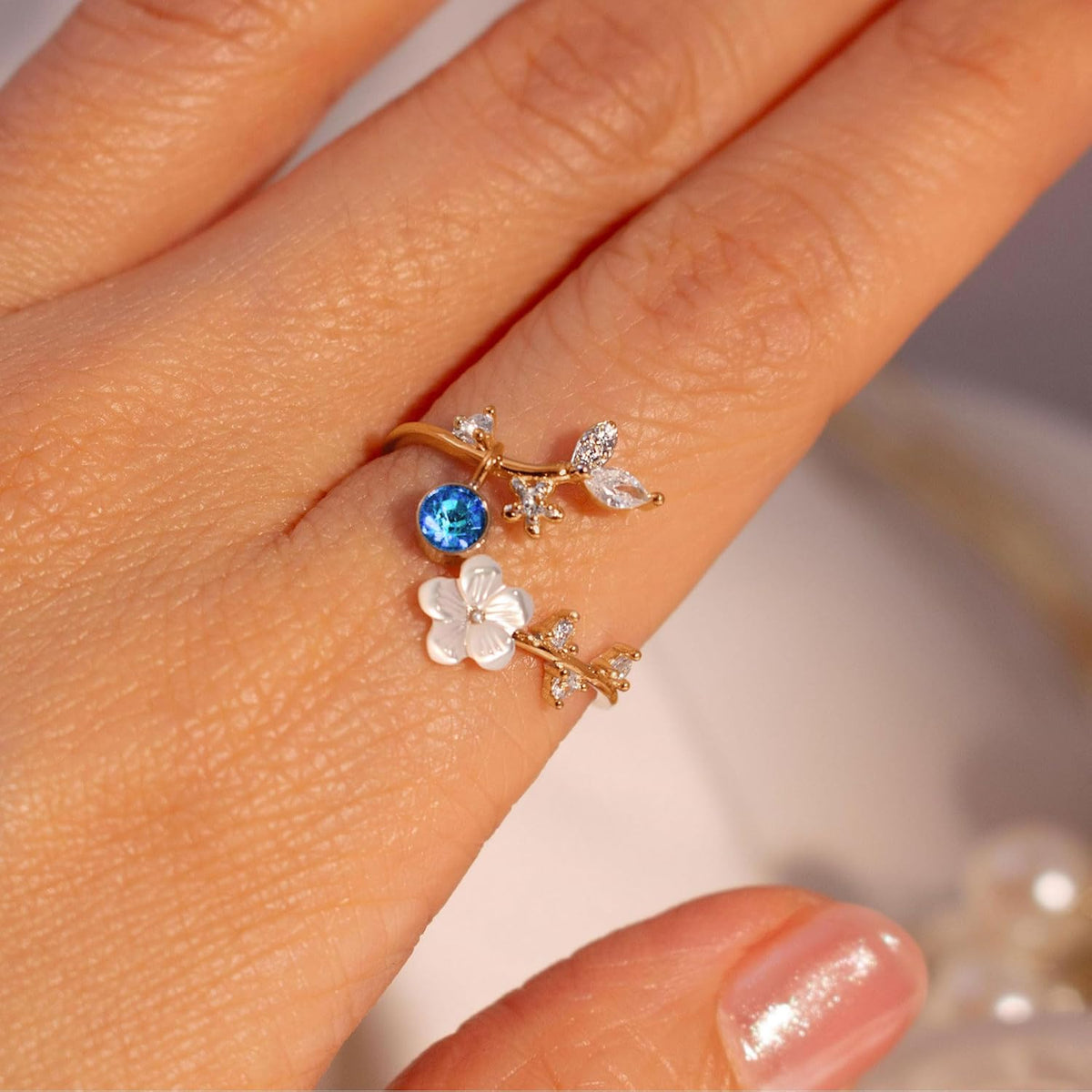 Floral Birthstone Ring | Adjustable Cubic Zirconia Design for Everyday Elegance