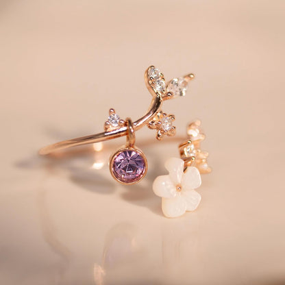 Floral Birthstone Ring | Adjustable Cubic Zirconia Design for Everyday Elegance
