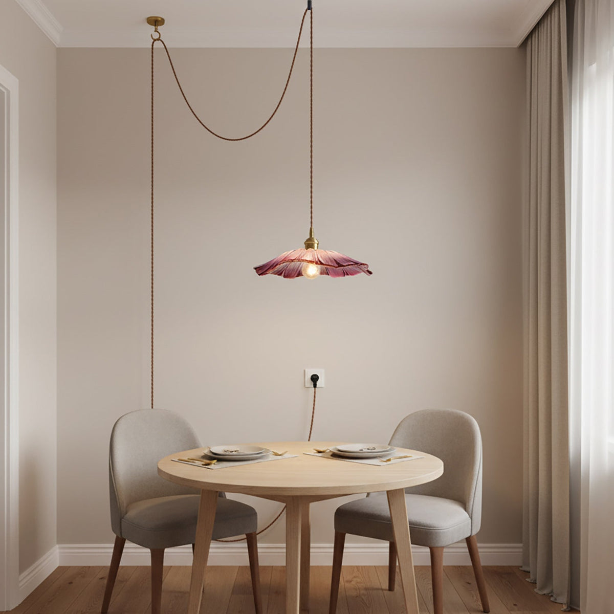 Hanging Ceiling Fixture with Floral Glass Shade 11 in x 5 in for Dining Areas Kitchen Islands Breakfast Nooks Pink Clear Green Finish Adjust