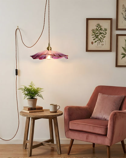 Hanging Ceiling Fixture with Floral Glass Shade 11 in x 5 in for Dining Areas Kitchen Islands Breakfast Nooks Pink Clear Green Finish Adjust