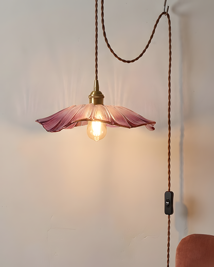 Hanging Ceiling Fixture with Floral Glass Shade 11 in x 5 in for Dining Areas Kitchen Islands Breakfast Nooks Pink Clear Green Finish Adjust