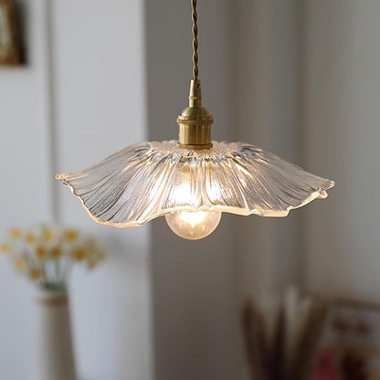 Glass Floral Pendant Ceiling Light 11 in Clear Copper Kitchen Island Dining Room Hanging Lamp E27 Fixture Vintage Style Decorative Lighting