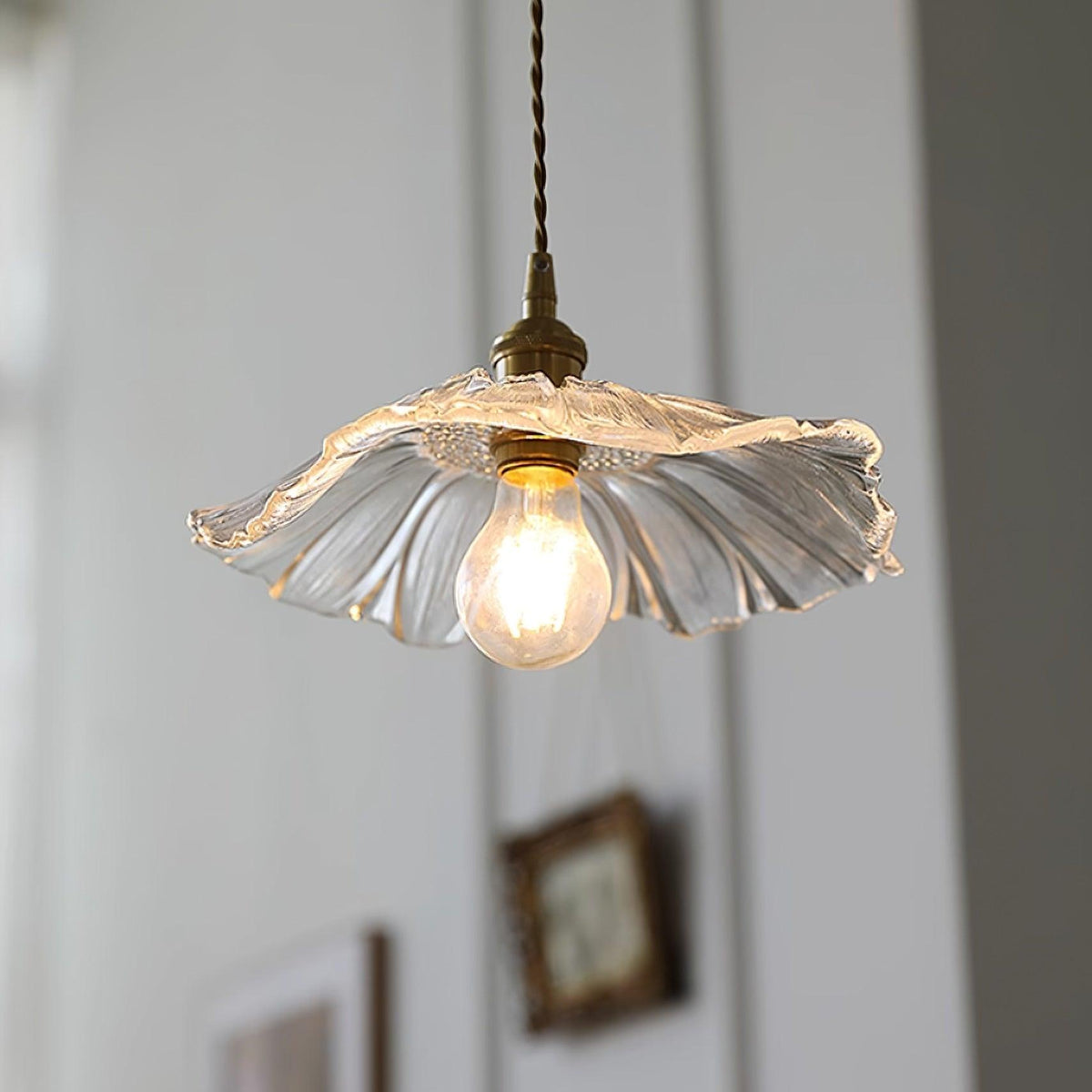 Glass Floral Pendant Ceiling Light 11 in Clear Copper Kitchen Island Dining Room Hanging Lamp E27 Fixture Vintage Style Decorative Lighting