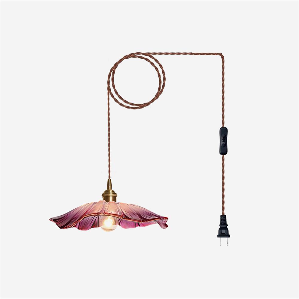 Hanging Ceiling Fixture with Floral Glass Shade 11 in x 5 in for Dining Areas Kitchen Islands Breakfast Nooks Pink Clear Green Finish Adjust
