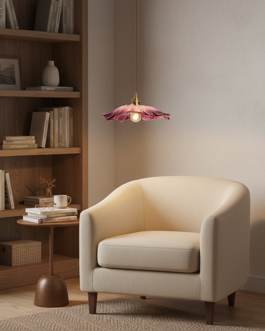 Hanging Ceiling Fixture with Floral Glass Shade 11 in x 5 in for Dining Areas Kitchen Islands Breakfast Nooks Pink Clear Green Finish Adjust