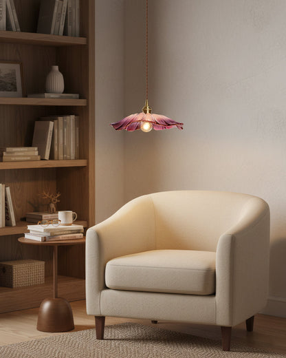 Hanging Ceiling Fixture with Floral Glass Shade 11 in x 5 in for Dining Areas Kitchen Islands Breakfast Nooks Pink Clear Green Finish Adjust