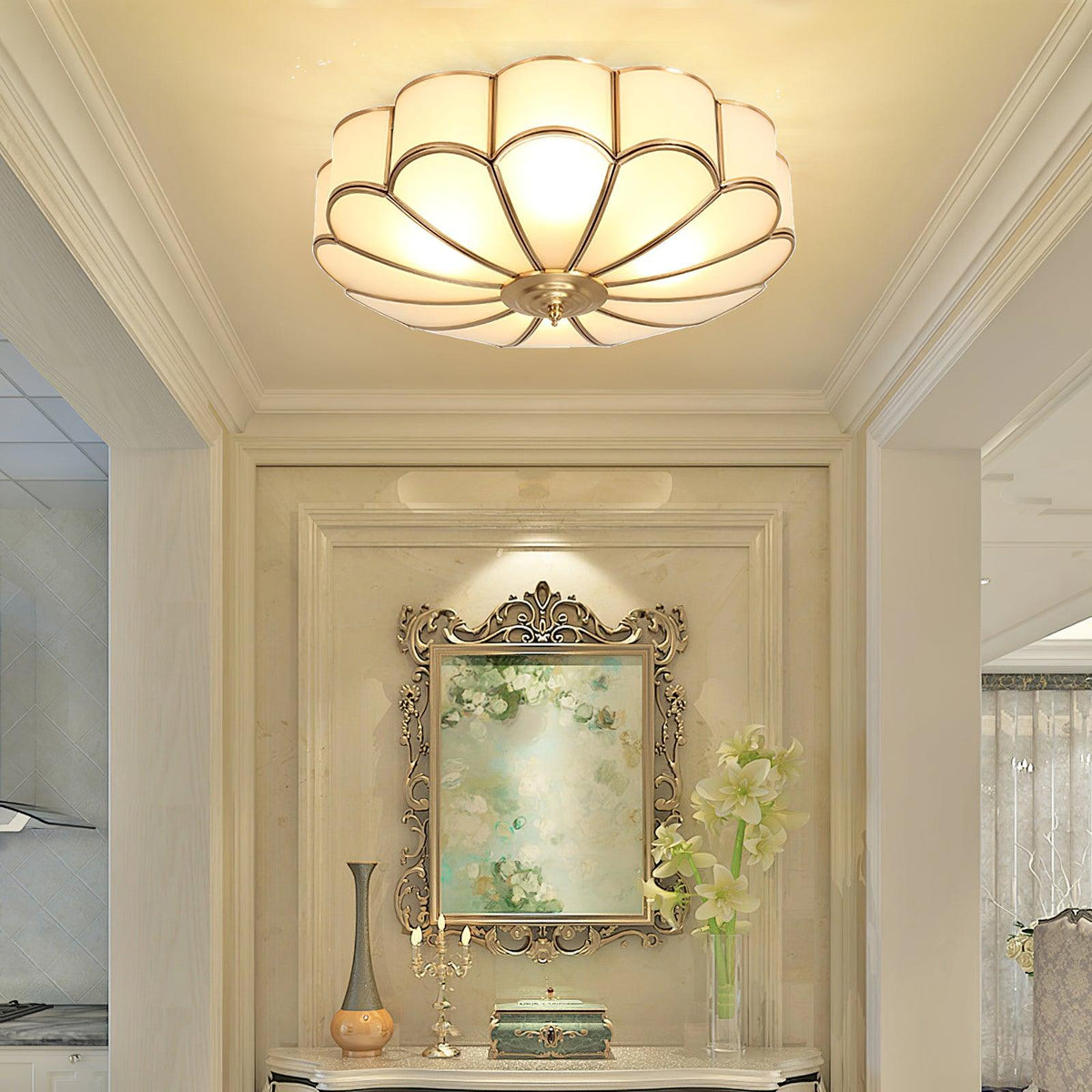 Brass Ceiling Light Flush Mount Frosted Glass Multi-Arm for Bedroom Study Living Room Modern Semi-Flush Home Indoor Accent Lighting